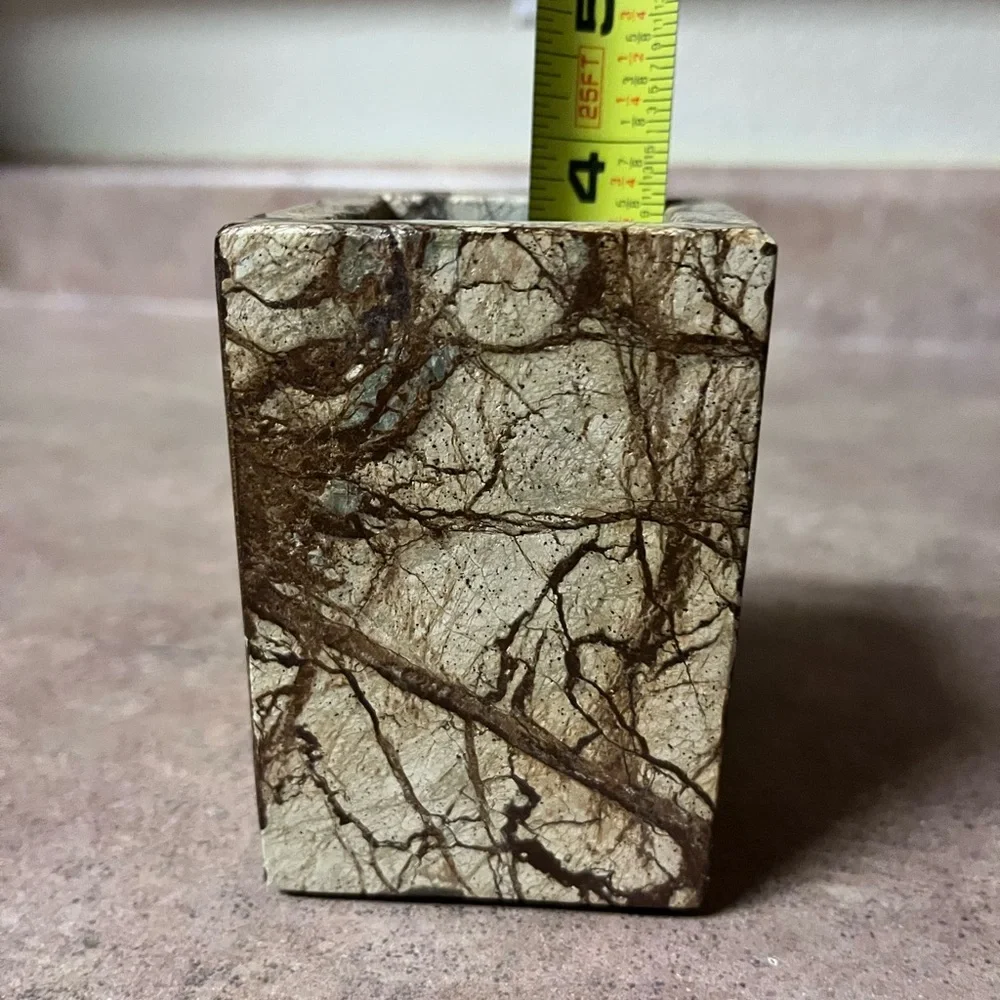 Natural marble brown forest texured marble pen holder, brush holder
